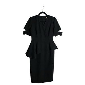 Hannah Women's Black Bodycon Ruffle Trim Midi Dress